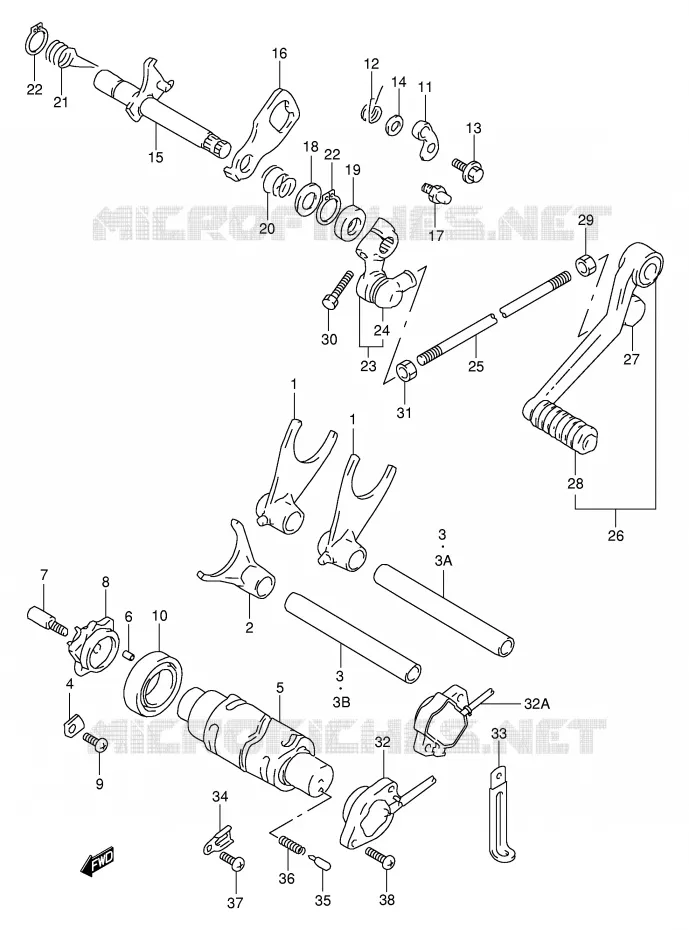 ENSEMBLE DE SELECTION DE VITESSES (MODELE V/W) Suzuki MOTO 1000 TL-S 1998  TL1000SW(E2)