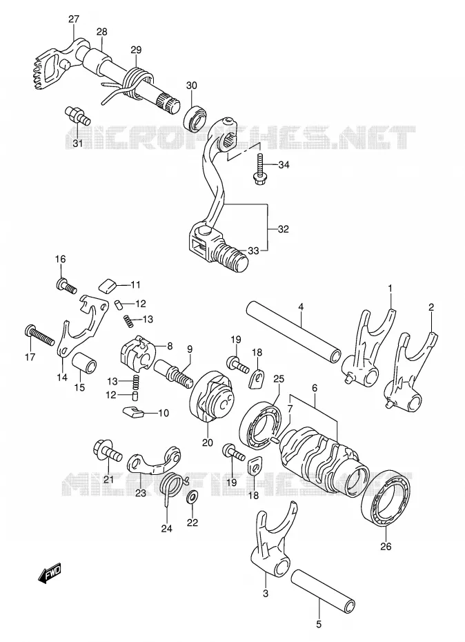 ENSEMBLE DE SELECTION DE VITESSES Suzuki MOTO 250 RMX 1996  RMX250T(E1)