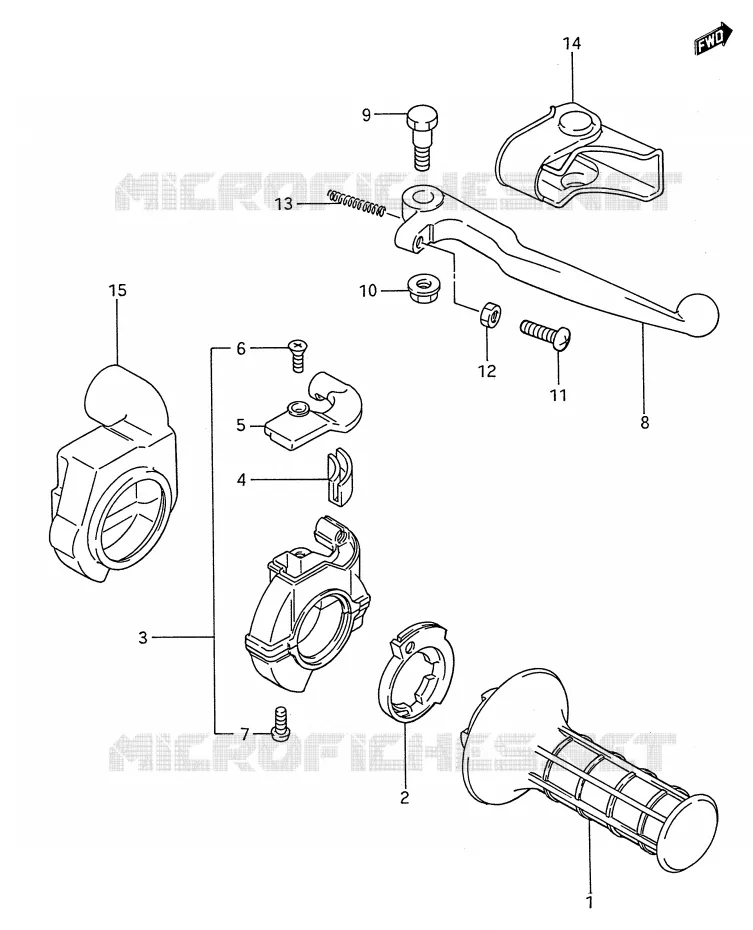 ENSEMBLE LEVIER - COMMODO DROIT (MODELE G/H/J) Suzuki MOTO 80 RM 1993  RM80P(E28)