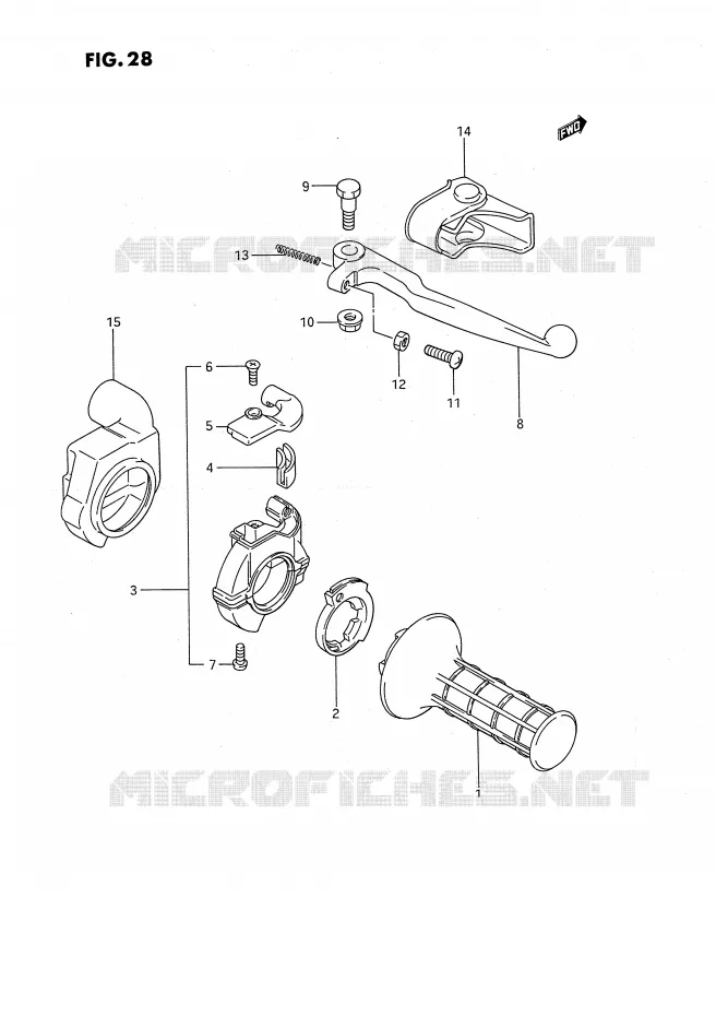 ENSEMBLE LEVIER - COMMODO DROIT (MODELE G/H/J) Suzuki MOTO 80 RM 1995  RM80XS(E2)