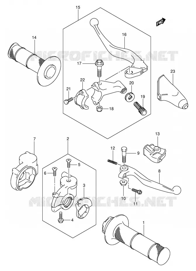 ENSEMBLE LEVIERS - POIGNEES (MODELE K1/K2/K3) Suzuki MOTO 250 RM 2006  RM250K6(E3/E28)