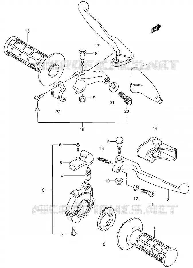 ENSEMBLE LEVIERS - POIGNEES (MODELE K2/K3/K4) Suzuki MOTO 85 RM 2003  RM85K3(P3/P28)