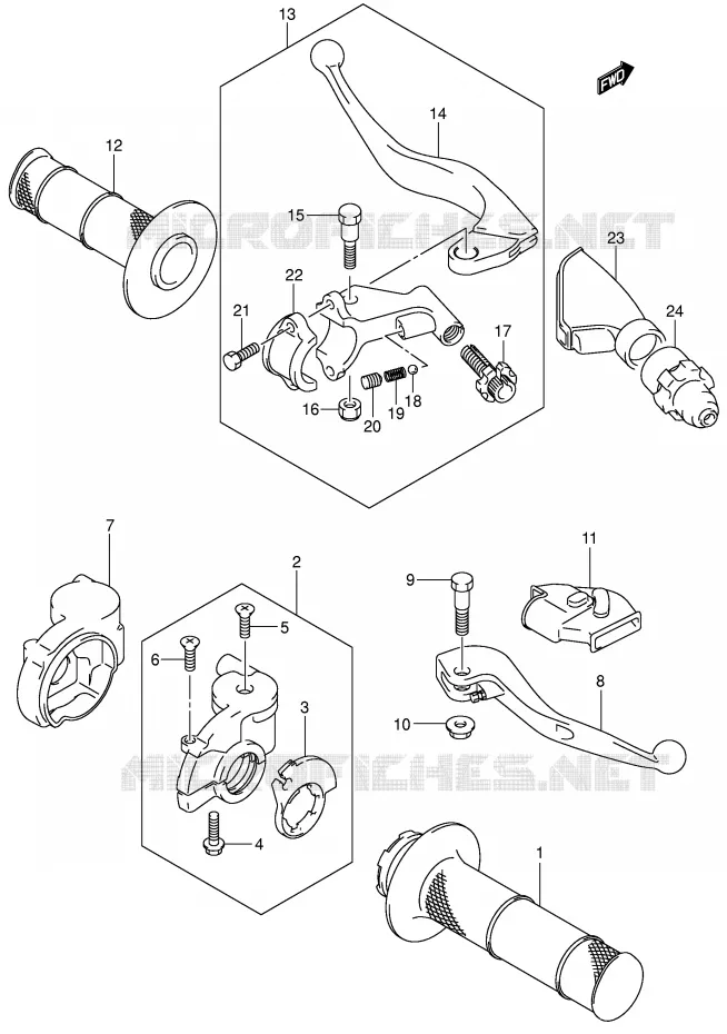 ENSEMBLE LEVIERS - POIGNEES (MODELE K4/K5/K6) Suzuki MOTO 125 RM 2005  RM125K5(E3/E28)