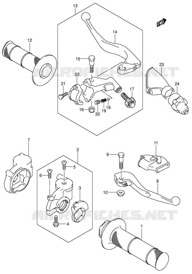 ENSEMBLE LEVIERS - POIGNEES (MODELE K4/K5/K6) Suzuki MOTO 250 RM 2006  RM250K6(E3/E28)