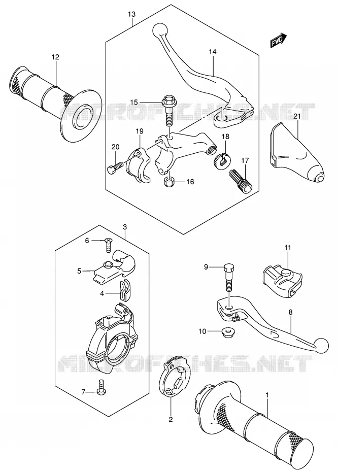 ENSEMBLE LEVIERS - POIGNEES (MODELE K5/K6) Suzuki MOTO 85 RM 2004  RM85LK4(P3/P28)