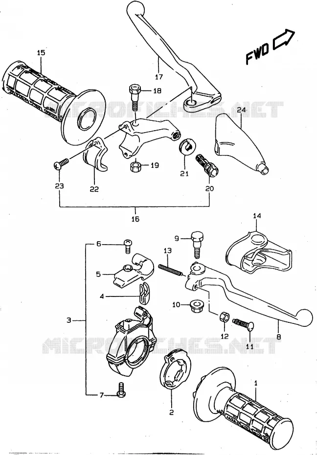 ENSEMBLE LEVIERS - POIGNEES Suzuki MOTO 80 RM 1997  RM80XV(T/V/W)