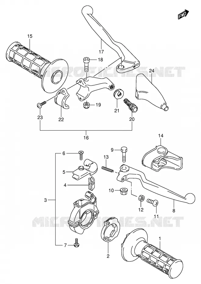 ENSEMBLE LEVIERS - POIGNEES Suzuki MOTO 80 RM 1998  RM80W(E24)