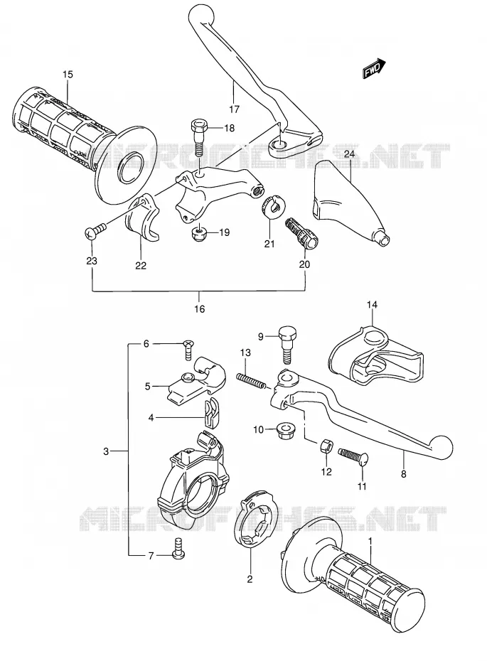 ENSEMBLE LEVIERS - POIGNEES Suzuki MOTO 80 RM 1999  RM80X(E3/E28)