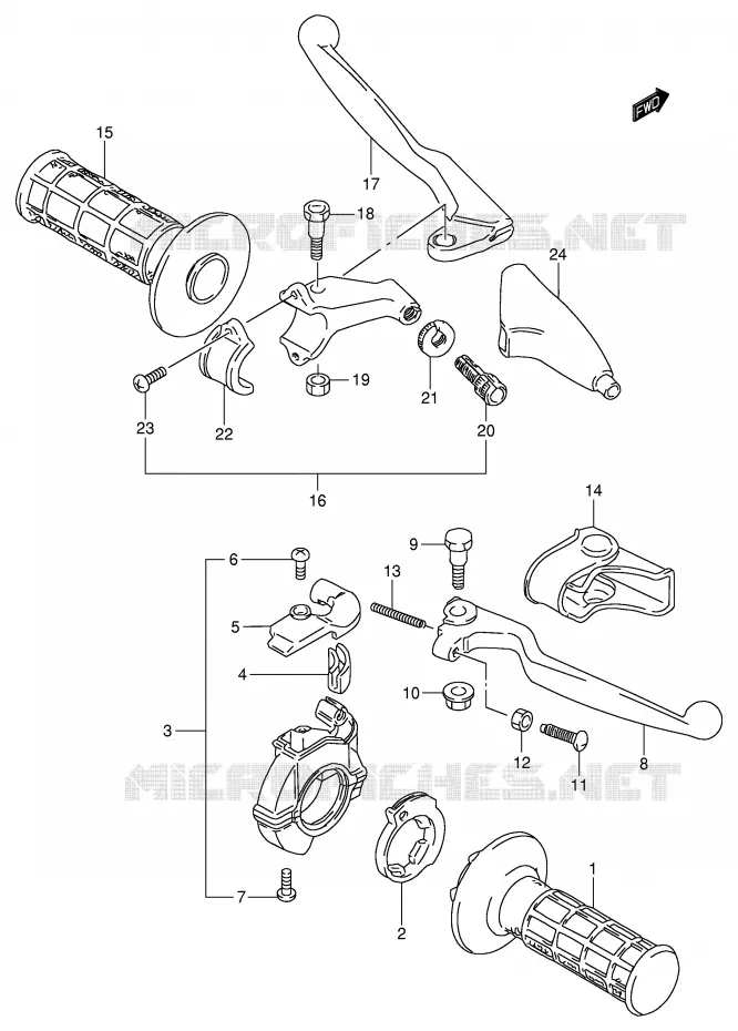 ENSEMBLE LEVIERS - POIGNEES Suzuki MOTO 80 RM 2000  RM80XY(P2)