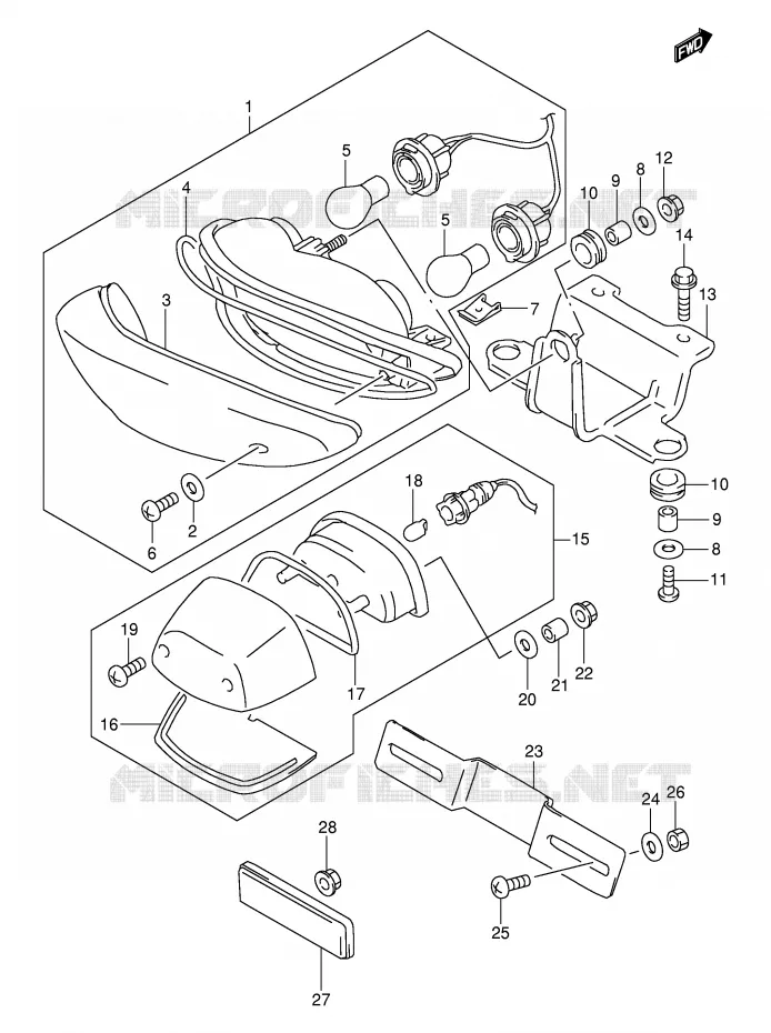 FEU ARRIERE (MODELE W/X/Y/K1) Suzuki MOTO 1000 TL-S 1998  TL1000SW(E2)