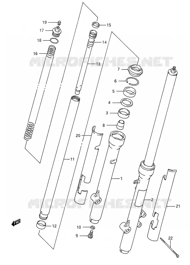FOURCHE AVANT (MODELE L/M/N/P/R) Suzuki MOTO 80 RM 1986  RM80G(E28)