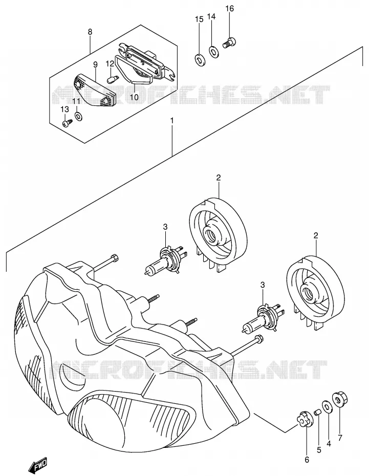 PHARE (SV650SX/SY/SK1/SK2 E2,E24) Suzuki MOTO 650 SV 2001  SV650UK1(E2)