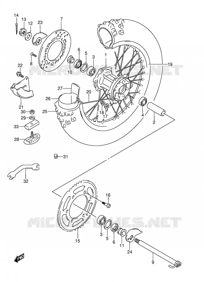 ROUE ARRIERE (MODELE K/L/M) Suzuki MOTO 250 RMX 1992  RMX250N(E1)