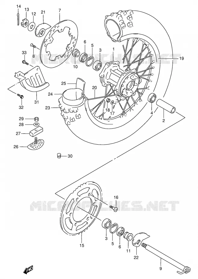 ROUE ARRIERE Suzuki MOTO 250 RMX 1997  RMX250V(E1)