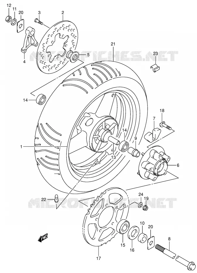 ROUE ARRIERE Suzuki MOTO 650 SV-S 2002  SV650SK2(E2)