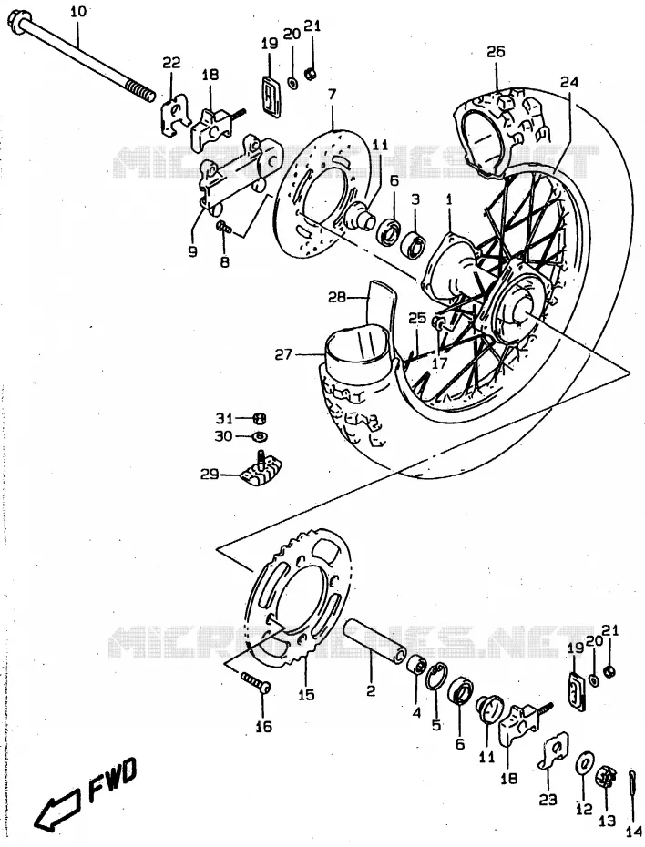 ROUE ARRIERE Suzuki MOTO 80 RM 1999  RM80XX(T/V/W)
