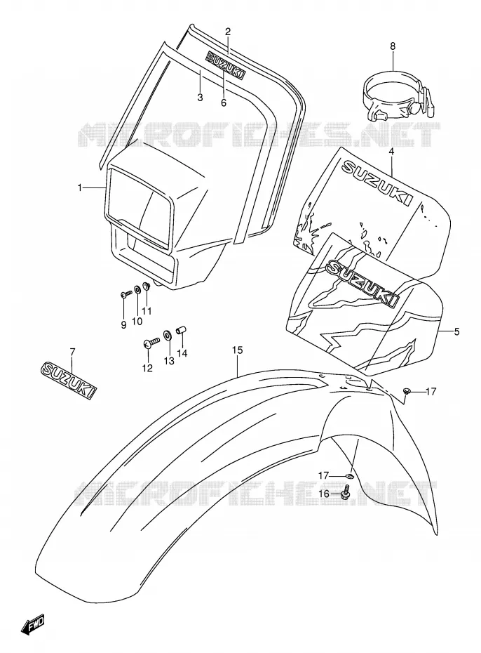 SUPPORT - CARENAGES DE PHARE Suzuki MOTO 250 RMX 1990  RMX250L(E1)