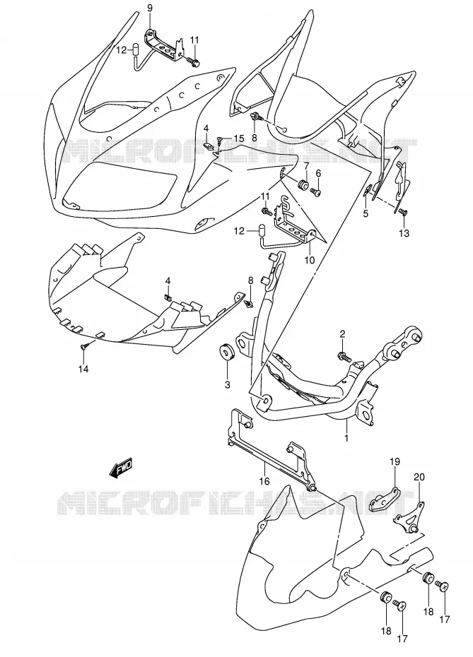 SUPPORTS / FIXATIONS CARENAGES (SV1000S/S1/S2) Suzuki MOTO 1000 SV 2003  SV1000SK3(E2)