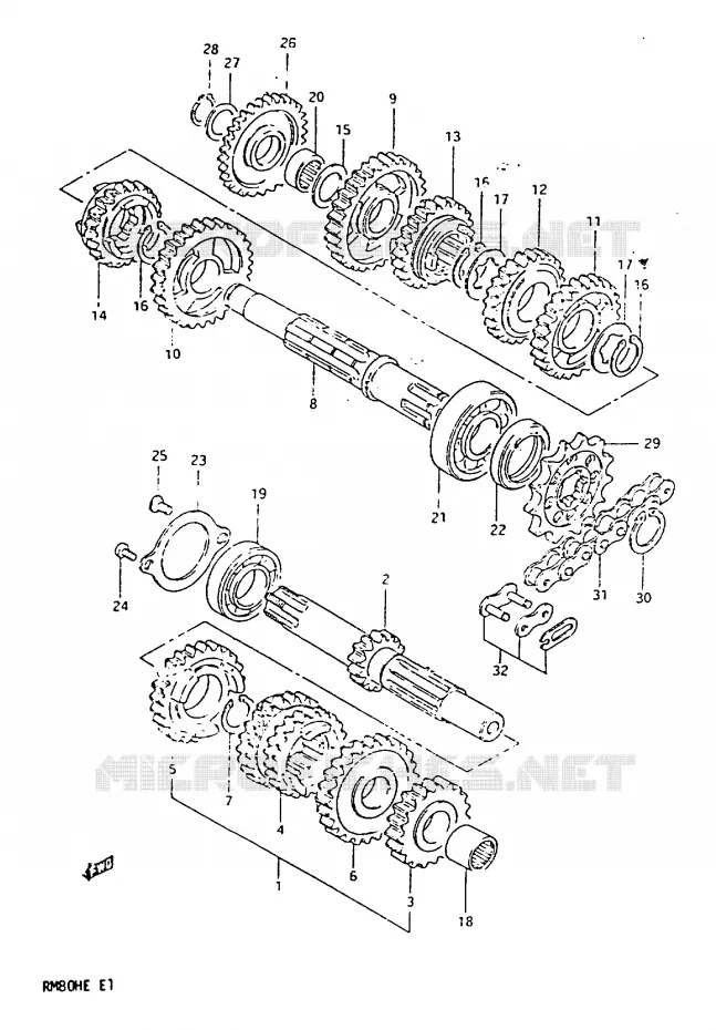 TRANSMISSION (MODELE D) Suzuki MOTO 80 RM 1983  RM80HD(D/E)