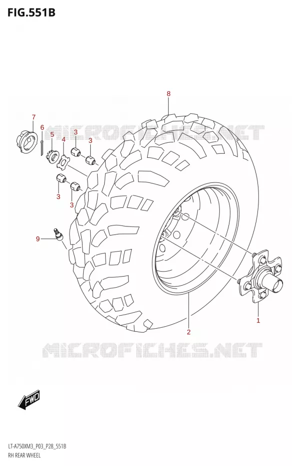 ROUE ARRIERE DROITE (LT-A750XP) Suzuki QUAD 750 KINGQUAD 2023  LT-A750X M3 (P03 / P28 /P33)