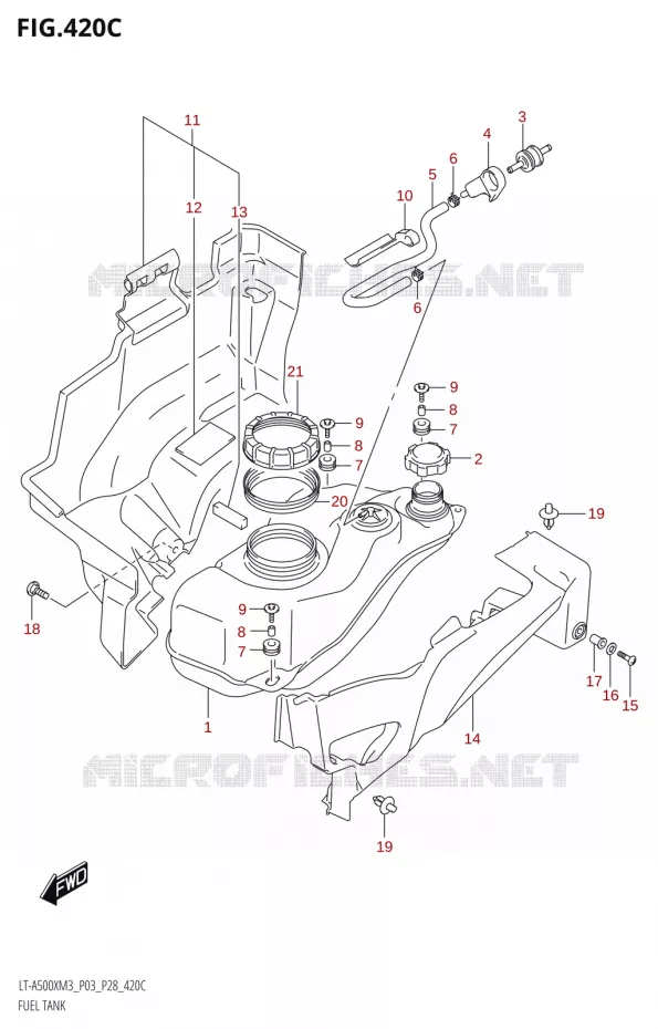 RESERVOIR D'ESSENCE (LT-A500X:M3:P33) Suzuki QUAD 500 KINGQUAD 2023  LT-A500X M3 (P03,P28,P33)