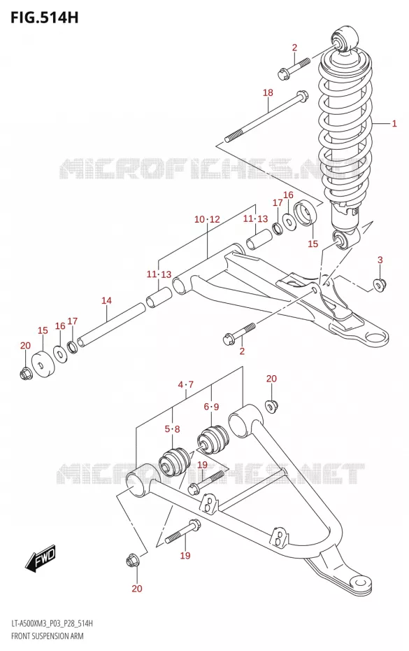 TRIANGLES ET AMORTISSEUR AVANT (LT-A500XPZ:M3:P28) Suzuki QUAD 500 KINGQUAD 2023  LT-A500X M3 (P03,P28,P33)