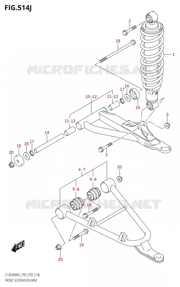 TRIANGLES ET AMORTISSEUR AVANT (LT-A500XPZ:M3:P33) Suzuki QUAD 500 KINGQUAD 2023  LT-A500X M3 (P03,P28,P33)