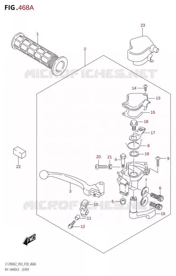 LEVIER DROIT - POIGNEE DROITE Suzuki QUAD 90 QUADSPORT 2022  LT-Z90 M2 (P03,P28)