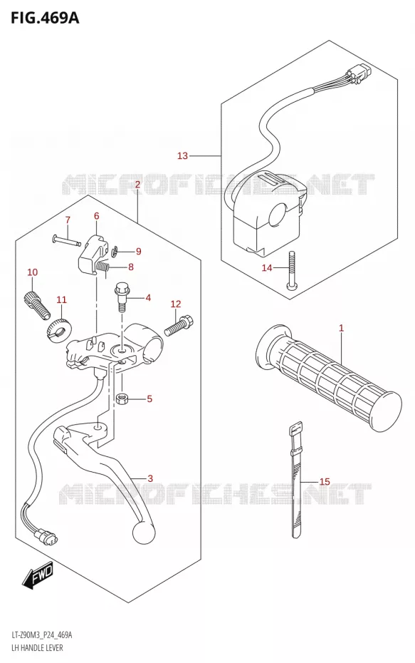 ENSEMBLE LEVIER - POIGNEE GAUCHE Suzuki QUAD 90 QUADSPORT 2023  LT-Z90 M3 (P03,P28)
