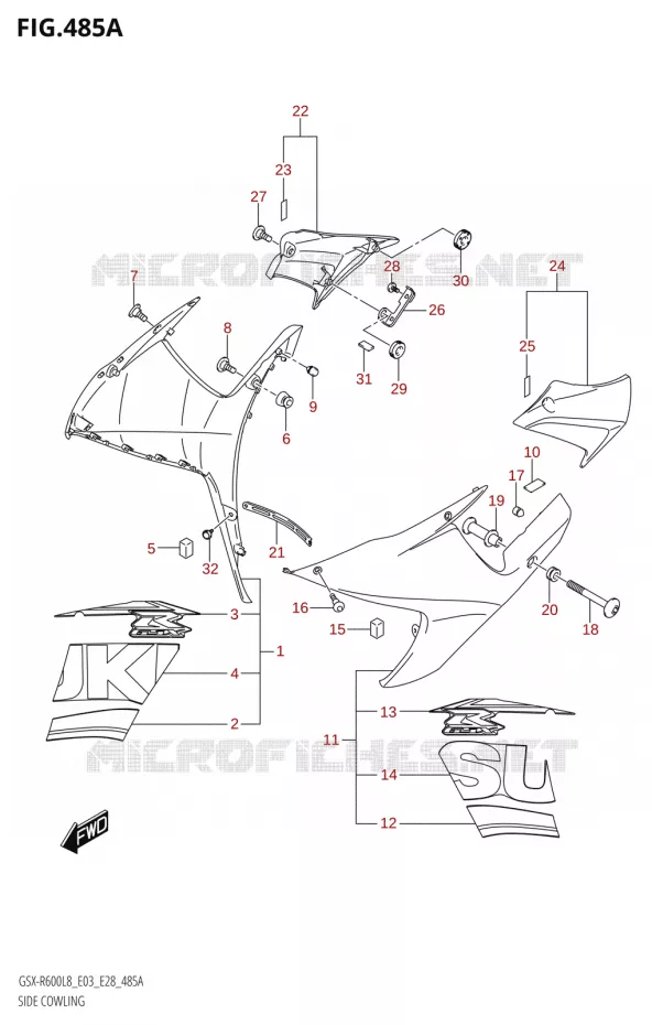 FLANCS DE CARENAGES Suzuki MOTO 600 GSX-R 2018  GSX-R600 L8 (E03,E28,E33)