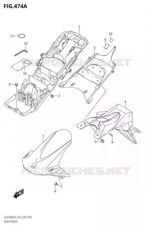 GARDE BOUE ARRIERE Suzuki MOTO 600 GSX-R 2019  GSX-R600 L9 (E03,E28,E33)