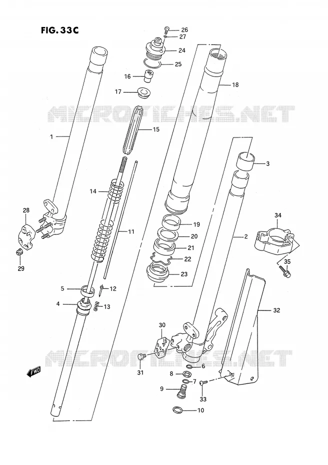 AMORTISSEUR AVANT (MODELE N) Suzuki MOTO 250 RMX 1990  RMX250L(E3)