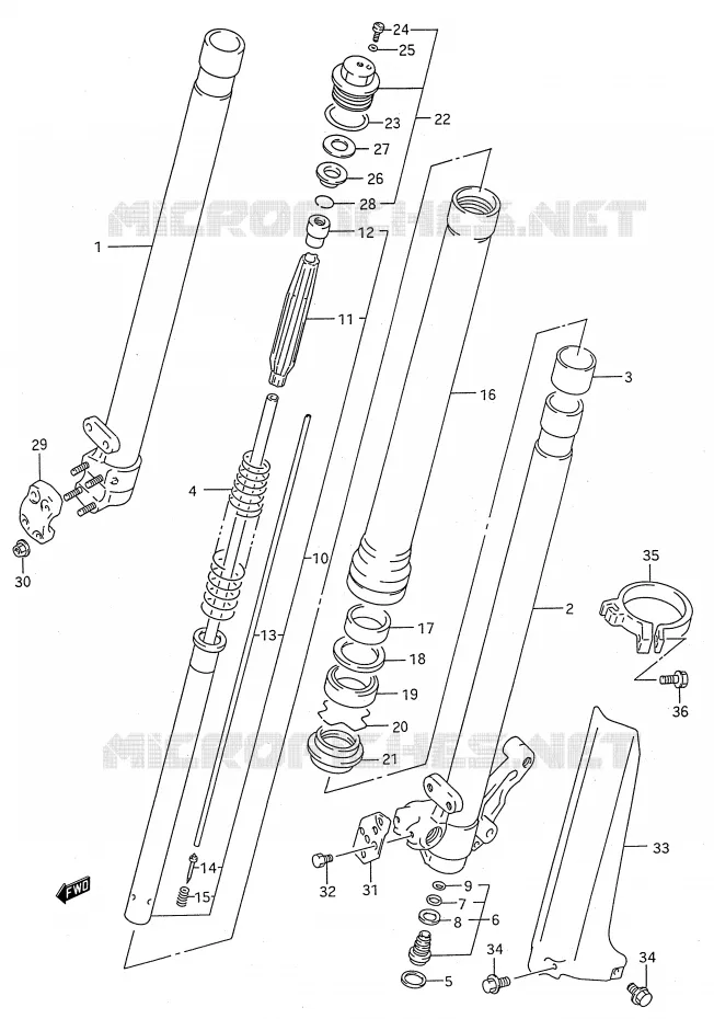 AMORTISSEUR AVANT (MODELE P/R) Suzuki MOTO 250 RMX 1991  RMX250M(E28)