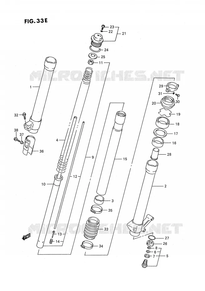 AMORTISSEUR AVANT (MODELE T) Suzuki MOTO 250 RMX 1992  RMX250N(E3)