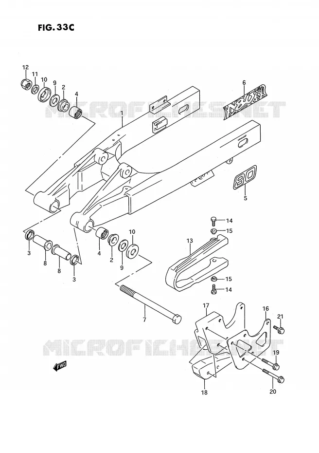 BRAS OSCILLANT ARRIERE (MODELE M/N/P/R/S) Suzuki MOTO 80 RM 1988  RM80J(E3)