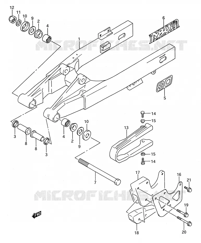 BRAS OSCILLANT ARRIERE (MODELE M/N/P/R/S) Suzuki MOTO 80 RM 1993  RM80P(E28)