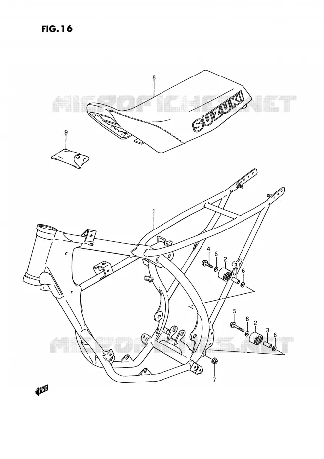 CADRE - SELLE (MODELE G) Suzuki MOTO 80 RM 1993  RM80P(E3)