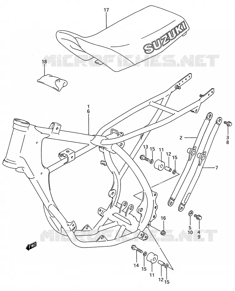 CADRE - SELLE (MODELE H/J/K/L) Suzuki MOTO 80 RM 1987  RM80H(E28)