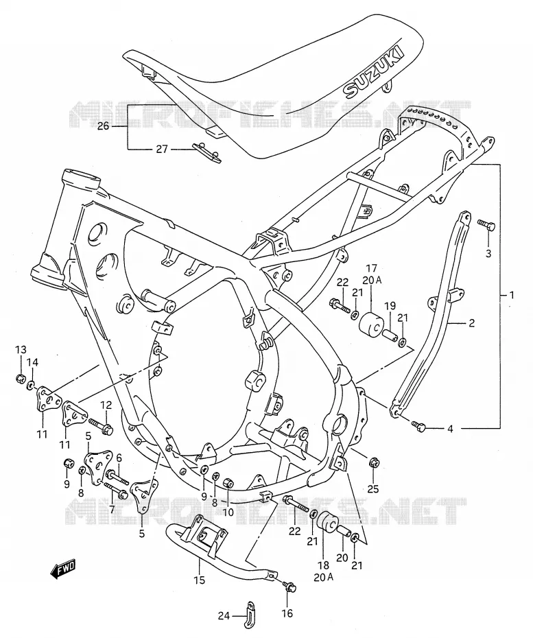 CADRE - SELLE (MODELE K/L/M/N) Suzuki MOTO 250 RMX 1992  RMX250N(E28)