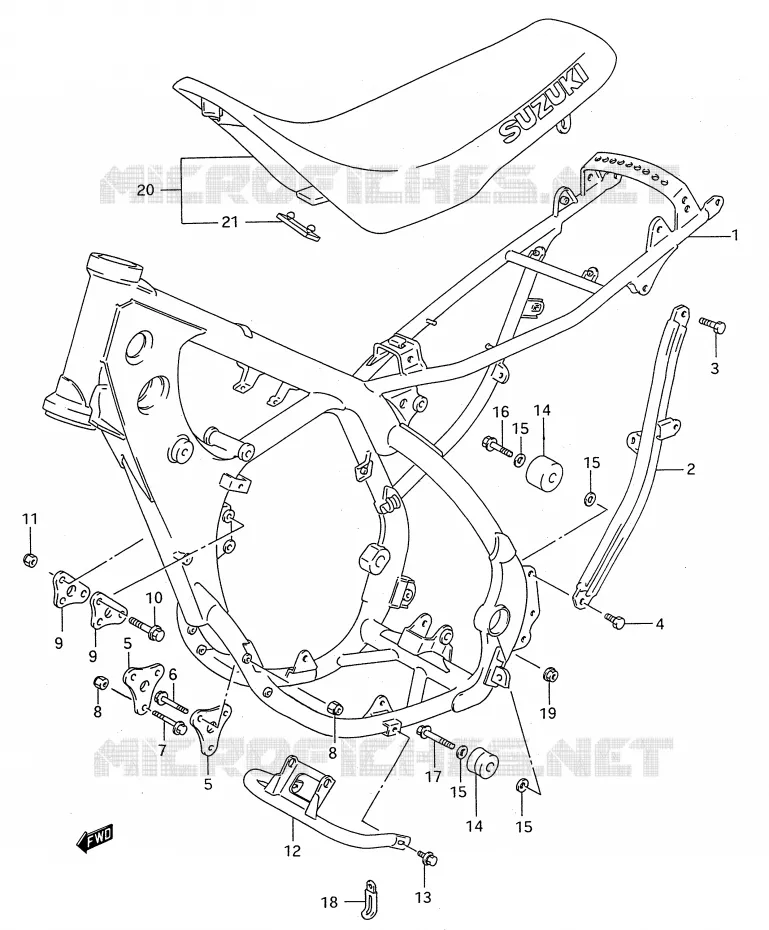 CADRE - SELLE (MODELE P/R) Suzuki MOTO 250 RMX 1993  RMX250P(E28)