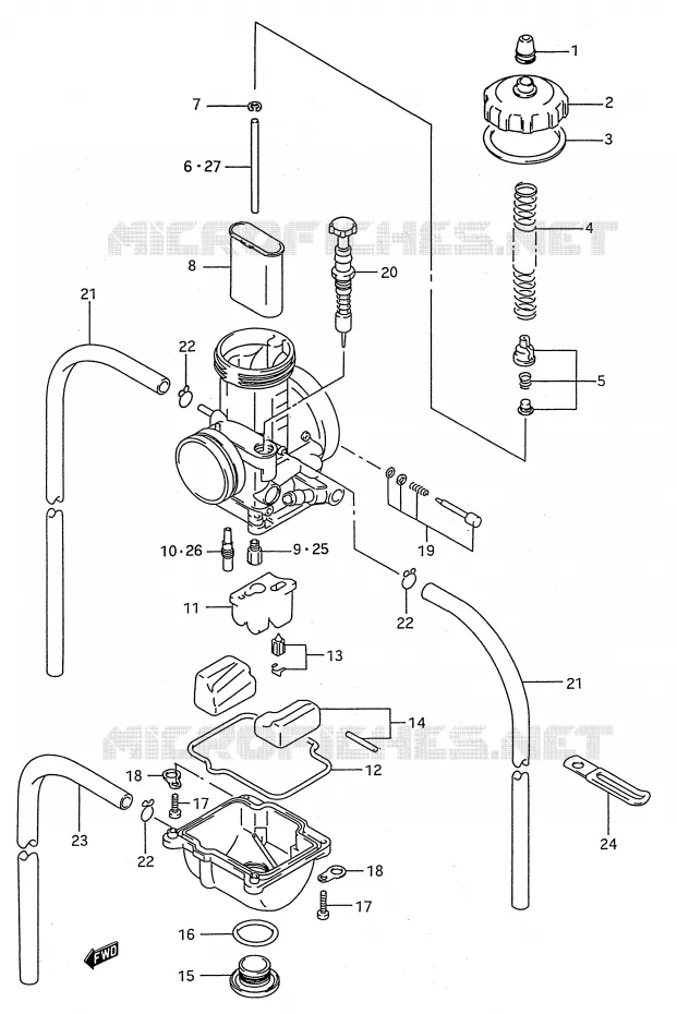 CARBURATEUR (MODELE P/R) Suzuki MOTO 250 RMX 1994  RMX250R(E28)