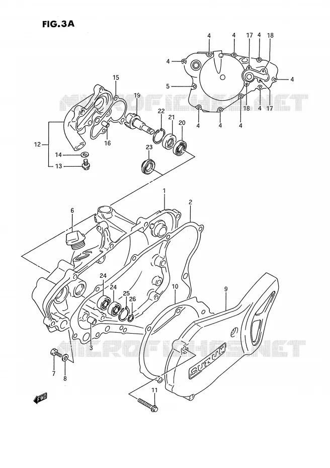 CARTER POMPE A EAU (MODELE K/L/M/N/P/R/S) Suzuki MOTO 80 RM 1990  RM80L(E3)