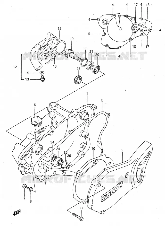 CARTER POMPE A EAU (MODELE K/L/M/N/P/R/S) Suzuki MOTO 80 RM 1994  RM80R(E28)