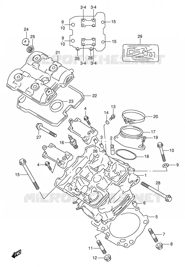 CULASSE AVANT (MODELE W/X/Y/K1) Suzuki MOTO 1000 TL-S 1998  TL1000SW(E2)