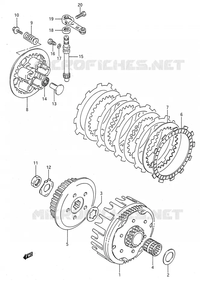 EMBRAYAGE (MODELE K/L/M/N/P/R/S) Suzuki MOTO 80 RM 1988  RM80J(E28)