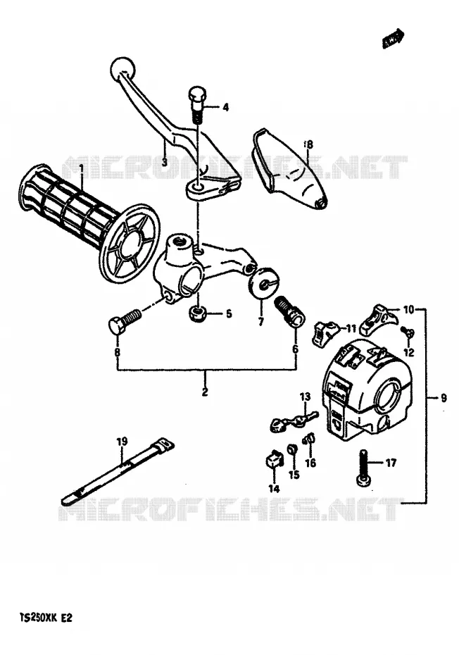 ENSEMBLE POIGNEE GAUCHE (MODELE E,MODELE G E17,E18,E22) Suzuki MOTO 250 TS-X 1989  TS250XK(E/G/H/J/K)