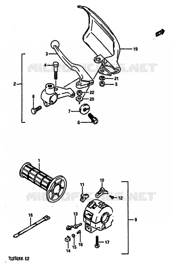 ENSEMBLE POIGNEE GAUCHE (MODELE G E1,E2,E4,E21,E24) Suzuki MOTO 250 TS-X 1986  TS250XG(E/G/H/J/K)