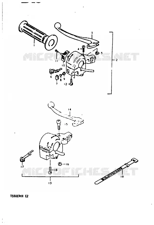 ENSEMBLE POIGNEE GAUCHE Suzuki MOTO 50 TS-ER 1981  TS50ERKDX(T/X)