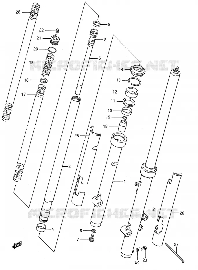 FOURCHE AVANT (MODELE G/H/J) Suzuki MOTO 80 RM 1990  RM80L(E28)