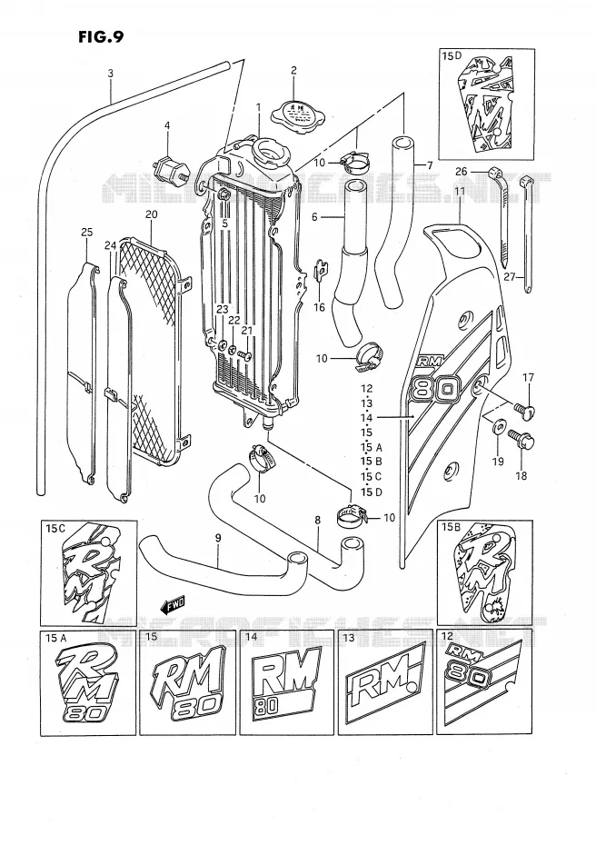 RADIATEUR (MODELE G/H/J/K/L/M/N/P) Suzuki MOTO 80 RM 1993  RM80XP(E2)
